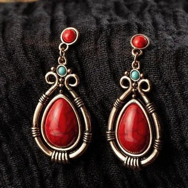 Red Vintage Earrings with Stone
