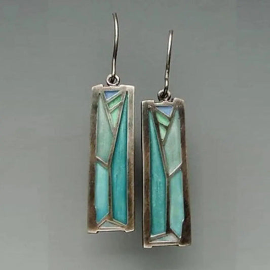 Rectangular Earrings made of Blue Enamel