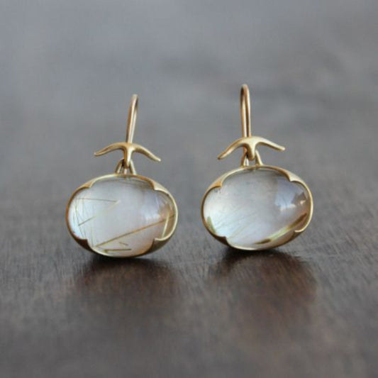 Vintage Gold Earrings with Moonstone