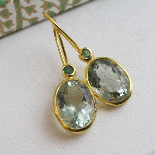 Vintage earrings with olive green glass crystals