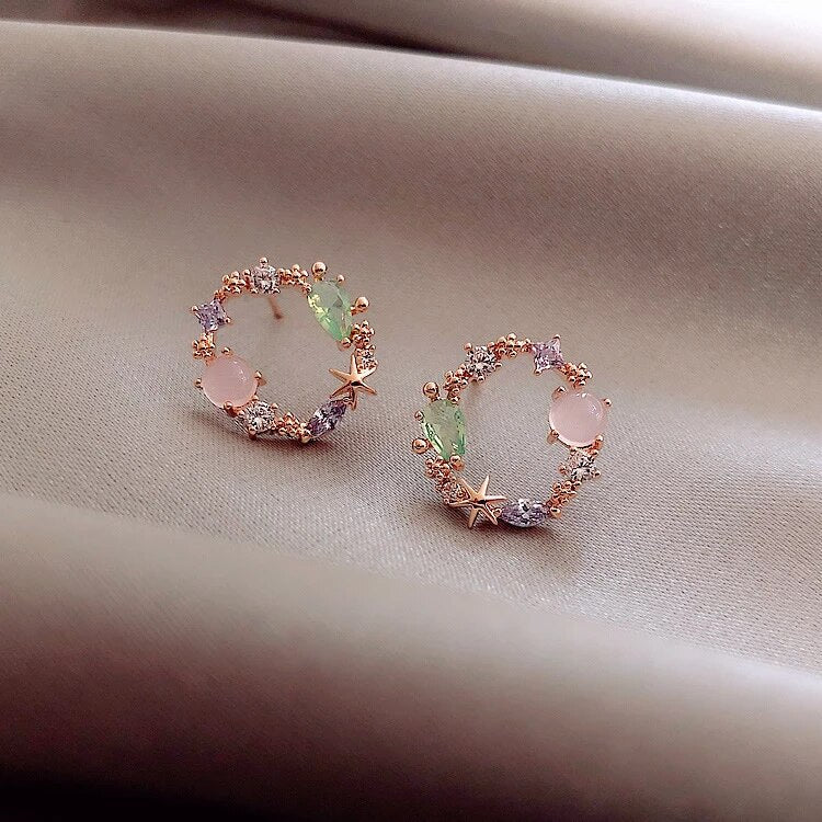 Rose Gold Crystal Flower Earrings