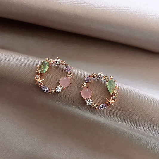 Rose Gold Crystal Flower Earrings