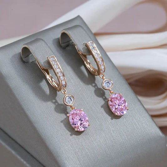 Rose Crystal Pendant Earrings in Gold