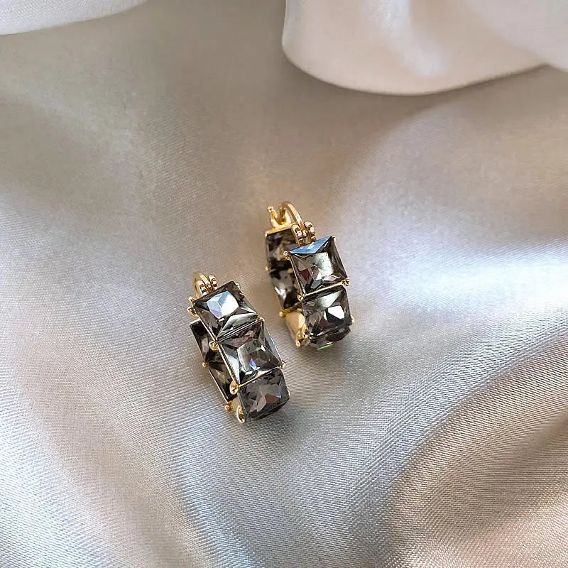 Black Zirconia in Gold Earrings